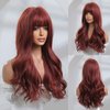 Honygebia Dark Red Wig with Bangs - Burgundy Wigs for Women, Wine Red Long Straight Layered Realistic Hair, Natural Synthetic Heat Resistant Wigs for Thanksgiving/Christmas/Cosplay/Party