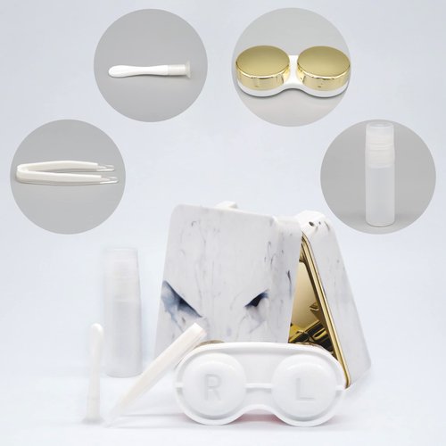 Vastsoon Contact Lens Case, Portable Cute Eye Contacts Colored Lenses Applicator Remover Tool Kit with Mirror Solution Bottle for Travel Daily Outdoor (Square, Gold)