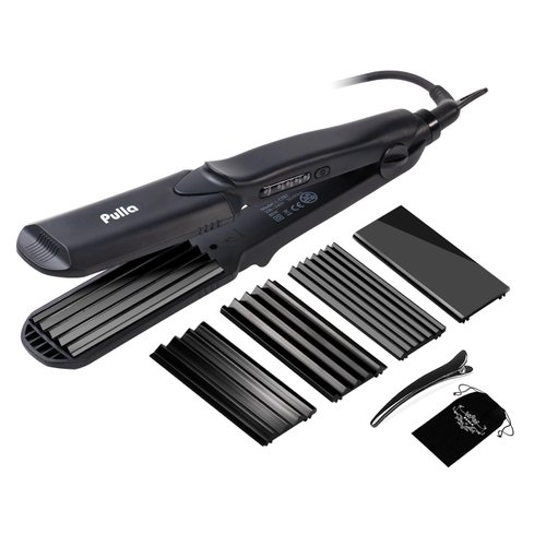 Pulla Hair Straightener and Crimper - 4 in 1 Tourmaline Ceramic Flat and Curling Iron for Hair Styling with Adjustable Temperature - Salon High Heat 320°F - 430°F for All Hair Types