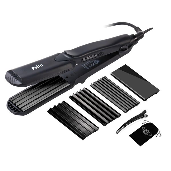 Pulla Hair Straightener and Crimper - 4 in 1 Tourmaline Ceramic Flat and Curling Iron for Hair Styling with Adjustable Temperature - Salon High Heat 320°F - 430°F for All Hair Types
