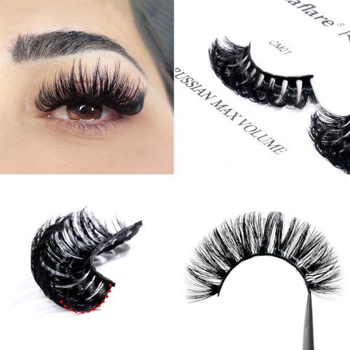Laflare 3D False Eyelashes Russian Max Volume Strip Lashes | Fluffy, Wispy, Lightweight | Faux Mink Eyelashes Extension C Curl Wispy Handmade Soft Reusable 3 Packs Value Combo. (FCM01X3C)