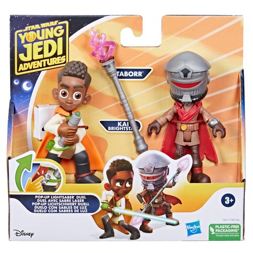Star Wars: Young Jedi Adventures Pop-UpLightsaber Duel, Kai Brightstar & Taborr Action Figures, 4-Inch Scale Toys, Preschool Toys for 3 Year Old Boys & Girls