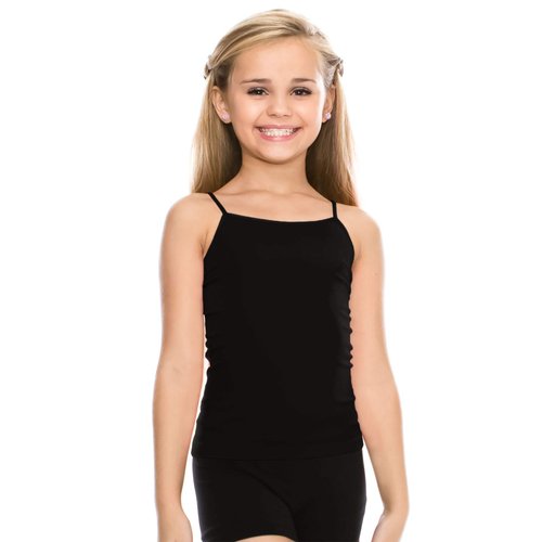 Kurve Girl’s Sleeveless Tank Top – Stretch Undershirts Cami Camisole, UV Protective Fabric, Rated UPF 50+ (Made in USA), Black, Age 7-12