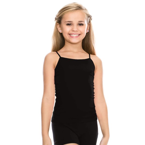 Kurve Girl’s Sleeveless Tank Top – Stretch Undershirts Cami Camisole, UV Protective Fabric, Rated UPF 50+ (Made in USA), Black, Age 7-12