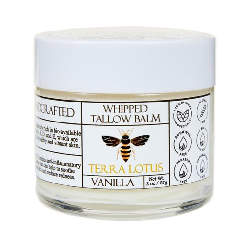 Terra Lotus Organic Whipped Tallow Body Butter,Lightweight, Long-lasting, Hydrating Moisturizer Infused with Olive Oil, Handmade Nourishing Essential Body Care - 2 oz (Unscented)