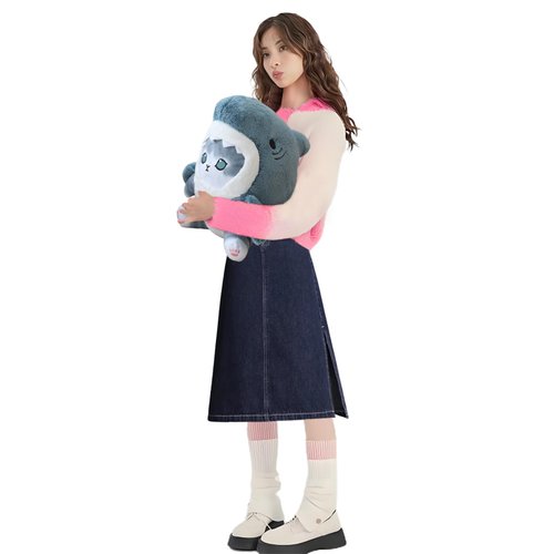 eoxoe Kawaii Shark Cat Plush Toy Stuffed Animal Doll, Cute Soft Pillow Stress Release Hugs Toys Christmas Halloween Birthday Gifts for Kids Boys Girl Best Gift (Blue - Grey,15 inch)