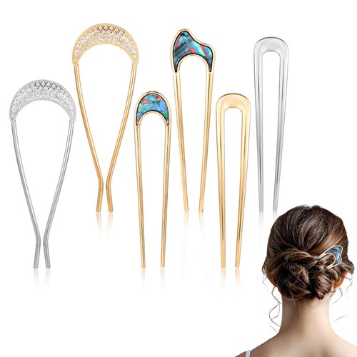 Ouligay 6pcs Metal French Hair Pins for Buns,U Shaped Hair Fork for Thick Hair,U Shaped Hair Pins...