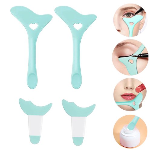 CTTHNBD 4pcs Silicone Eyeliner Stencils Winged Eyeliner Tool Eyeliner Helper Makeup Tool Reusable Eyeliner Aid Tool Mascara Shield Applicator Guide for Eye Eyelashes Eyeshadow Lipstick (Blue)