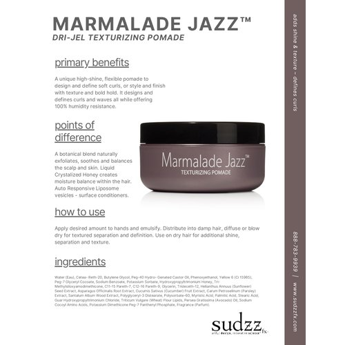 SUDZZfx Marmalade Jazz, Hair Styling Products - Dry Texturizing Pomade - Shine, Textures, Curl - Hair styling Pomade - Hair Pomade for Men, Women - Dry Hair Treatment - Daily Moisturizer for Hair Care