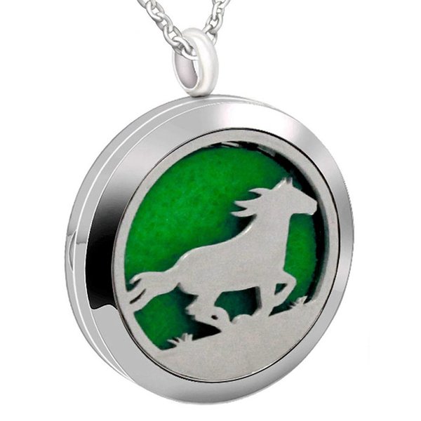Popeoiuh Essential Oil Diffuser Necklace,Perfume Stainless Steel Aromatherapy Horse Locket Pendant with 24" Chain & 8 Pads, Birthday Christmas Jewelry Gift for Women Men