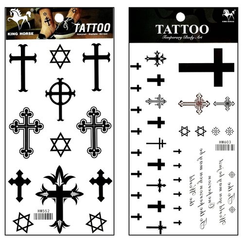 Set 2 Sheets Cross Crucifix Temporary Tattoos For Men Women Design Decorations Body Sexy Fake Party Supplies Sticker 3D Tattoo Black Cross Cartoon Painting Realistic
