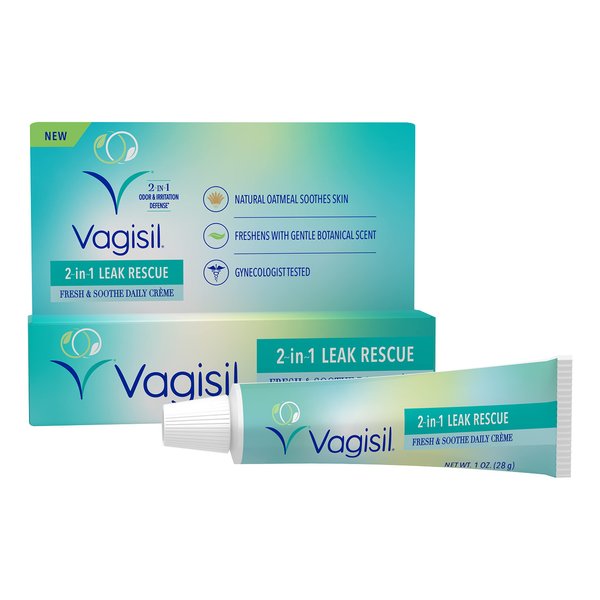 Vagisil 2-in-1 Leak Rescue Intimate Feminine Cream for Women, Gynecologist Tested & Hypoallergenic, 1 oz (Pack of 1)