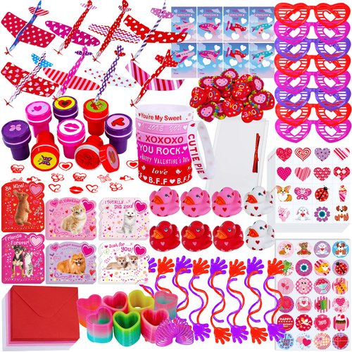 Winlyn 152 Pcs Valentine&#39;s Day Stationery Toy Assortment Set Valentine Goodie Bag Stuffers Valent...