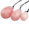 Rockcloud Rose Quartz Set of 3 Drilled Yoni Eggs with String, Massage Stones for Women to Train Pelvic Muscles Kegel Exercise