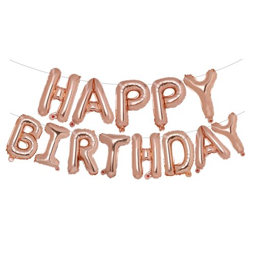 PIGETALE Happy Birthday Balloons Banner, 16 Inch Mylar Foil Birthday Letters Balloons Sign Inflatable Reusable Air Balloons for Girls Kids Birthday Party Supplies Baby Shower Decor (Rose Gold)