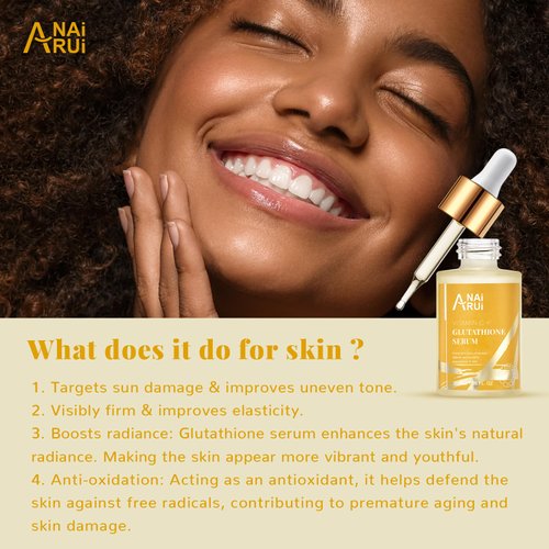 ANAI RUI Vitamin C Glutathione Serum with Hyaluronic Acid, and Niacinamide, for Dark Spots,Wrinkles, Improves Skin Tone, Hydrating & Glowing 1.05fl.oz
