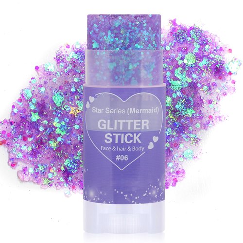Paminify Purple Face Glitter Stick,Mermaid Costume Rave Accessories Star Body Glitter for Kids&Women,Waterproof Singer Concert Outfits Chunky Glitter Sequins Body Paint for Hair Eye Clavicle