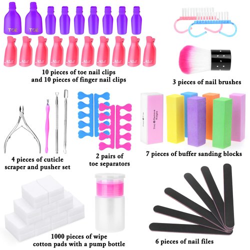 Gel Polish Remover Kit, Anezus 1045pcs Gel Nail Polish Remover Tools with Nail Clips, Nail Wipes, Cuticle Pusher and Cutter, Nail Buffer and Files for Acetone Acrylic Nail Remover