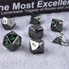 SIQUK Metal Polyhedral Dice Shiny Black Body and Dark Green Numbers Zinc Alloy Dice with Metal Case