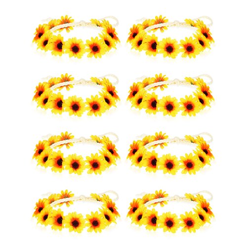 WILLBOND 8 Pieces Sunflower Crown Hair Wreath Daisy Flower Headbands Hippie Headbands Adjustable Floral Bridal Headpiece for Hippie Party Wedding Festivals Photo Props