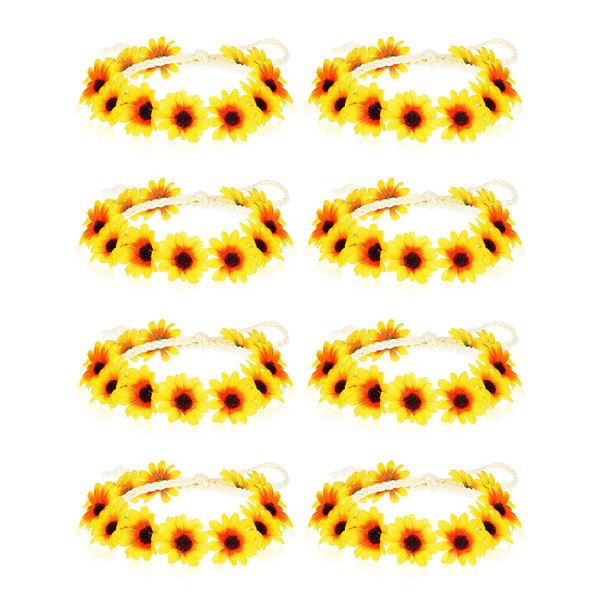 WILLBOND 8 Pieces Sunflower Crown Hair Wreath Daisy Flower Headbands Hippie Headbands Adjustable Floral Bridal Headpiece for Hippie Party Wedding Festivals Photo Props