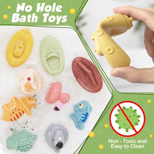 BYKASIST Mold Free Baby Bath Toys for Babies 6-12 Months 9 PCS No Hole Animal and Floating Boat Baby Bathtub Pool Shower Toys Christmas Birthday Gift for Toddlers Infants Girls Boys ﻿