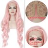 Ebingoo 26 Inch Pink Lace Front Wig for Women + Wig Cap Long Pink Wig Lace Front Long Wavy Middle Part Wig Natural Curly Wig Synthetic Hair for Daily Wear