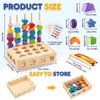 ZGIMI 3 in 1 Montessori Wooden Toys, Lacing Beads & Stacking Blocks & Shape Sorter Sequencing Toy Set, STEM Preschool Educational Learning Fine Motor Skills Toys for Toddlers 3 4 5 Years Gifts