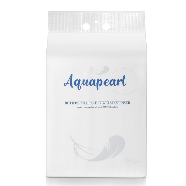 Aquapearl Clean Towels XL™, Hang Up Bottom Pull Face Towel, 100% USDA Biobased Face Towel, Disposable Face Towelette, Makeup Remover Dry Wipes, Ultra Soft, 180 Ct, Value Family Size, 1 Pack