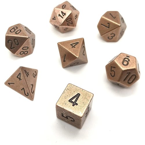 Chessex DND Dice Set D&D Dice-16mm Old Brass Metal Polyhedral Dice Set-Dungeons and Dragons Dice Includes 7 Dice - D4 D6 D8 D10 D12 D20 D% (CHX27023)