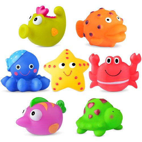 ZGLYMUS Mold Free Baby Bath Toys for Kids Ages 1-3,No Hole Sea Animal Bathtub Toys for Infants 6 - 12- 18 Months,Soft Shower Toys Bath Water Toys for Toddlers 1-3 Boys Girls (7 Pcs with Storage Bag)