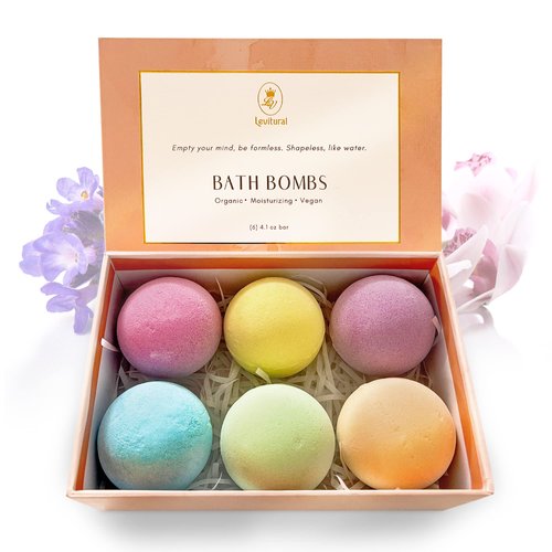 Levitural Bath Bombs, Dead Sea Salt, Essential Oils, Relaxing and Tranquility Organic Aromatherapy - Christmas Gift Ideas (Set of 6)