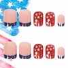 Blue French Tips Press on Nails Short Square Independence Day Fake Nails American Flag False Nails 4th of July Star Sequin Glitter Acrylic Nails Patriotic Full Cover Stick on Nails for Women 24Pcs