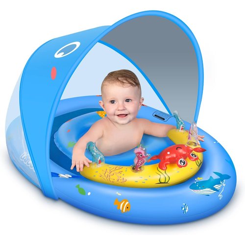 LAYCOL Baby Pool Float with UPF50+ Sun Protection Canopy & Toy Play Console for Infant, Toddler, Adjustable Safety Seat for 3-36 Months