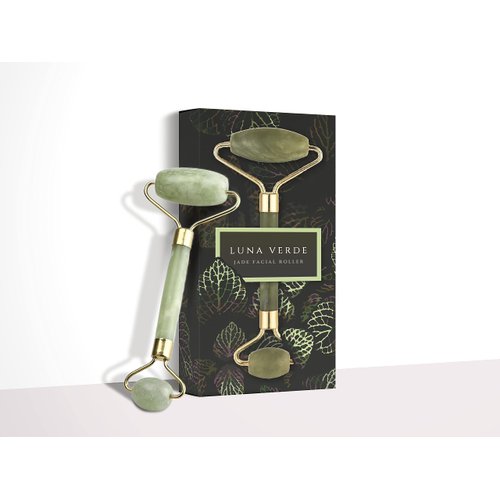 Luna Verde Jade Roller for Face- Beauty Tool Skin Roller Massager Muscle Relaxing Relieve Wrinkles. Face Massager, Facial Roller for Skin, Eyes, Neck-100 percent Real Natural Jade, Green
