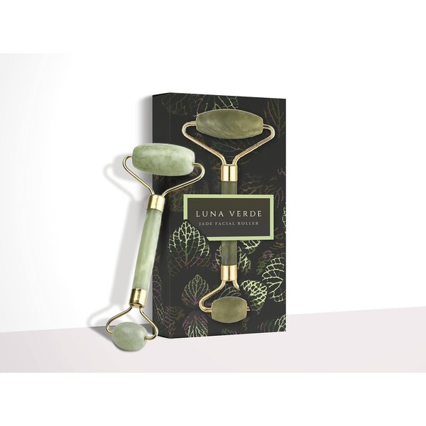 Luna Verde Jade Roller for Face- Beauty Tool Skin Roller Massager Muscle Relaxing Relieve Wrinkles. Face Massager, Facial Roller for Skin, Eyes, Neck-100 percent Real Natural Jade, Green
