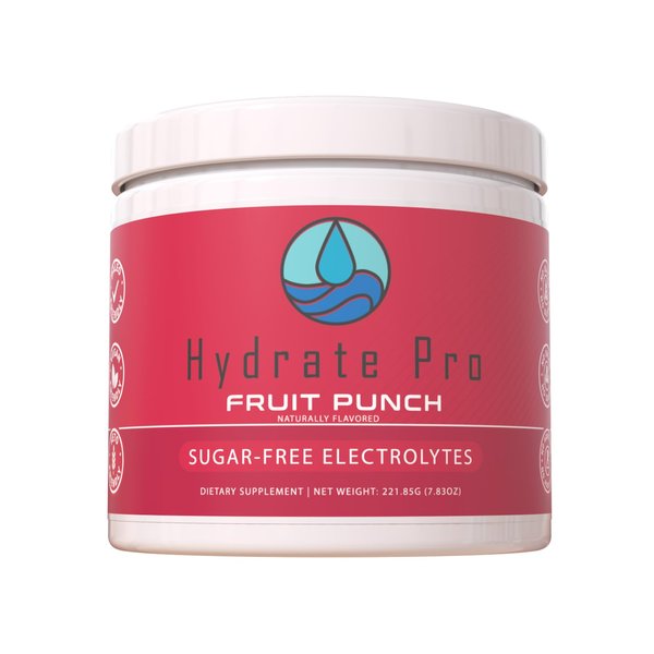 Hydrate Pro Sugar-Free Electrolyte Hydration Powder for Keto, Paleo, & POTS - Salt Based - Key Element Electrolytes of Sodium, Potassium, Magnesium - Sweetened with Stevia - 45 Servings (Fruit Punch)