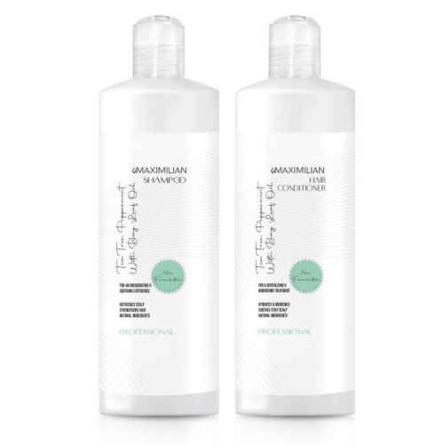 MAXIMILIAN Tea Tree Mint Shampoo and Conditioner Set - Refreshing, Soothing, Bay Leaf Oil for Hair & Scalp - Made in USA - Hydrating, Nourishing, Sodium Lauryl Sulfate Free Shampoo, Ideal for Women