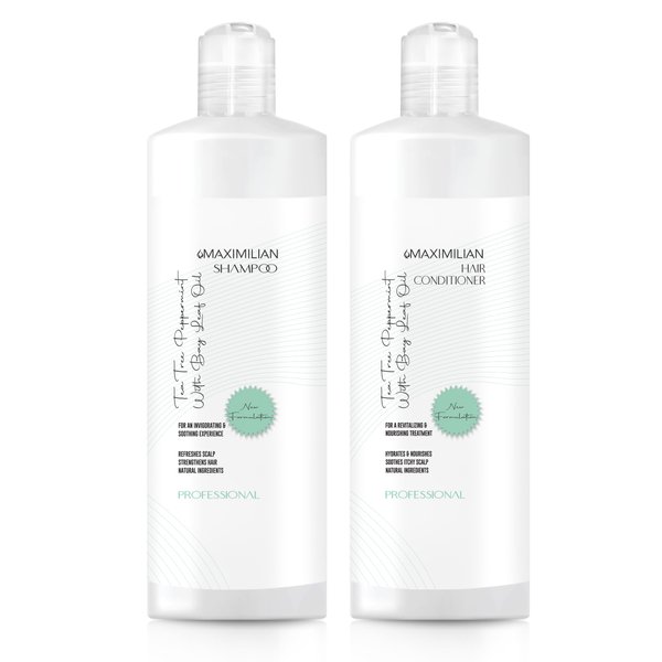 MAXIMILIAN Tea Tree Mint Shampoo and Conditioner Set - Refreshing, Soothing, Bay Leaf Oil for Hair & Scalp - Made in USA - Hydrating, Nourishing, Sodium Lauryl Sulfate Free Shampoo, Ideal for Women