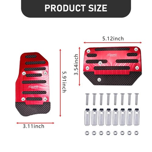 Flygun 2 PCS Car Accelerator Brake Pedal Decor Kit, Durable Metal Rubber Vehicle Brake Pedal Cover Accessories, Universal Anti-Slip Automotive Transmission Pedal Covers Replacements (Red)