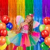 Rainbow Foil Fringe Curtains, 2 Pack Rainbow Party Decorations 3.3x6.6ft Rainbow Fringe Streamer Backdrop for Birthday Party