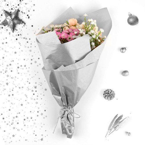 MIAHART 50 Sheets Silver Tissue Paper Bulk 20X14 Inch Metallic Gift Wrap Paper Gift Wrapping Accessory Wrap for Wedding Birthday Party Favor Decor DIY Fringes Shredded Fill Confetti (Silver)