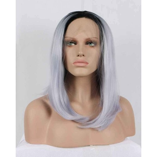 Yinuozhogntian Natural Purple Bob Wig for Women Shoulder Length Pastel Taro Ombre Dark Roots Heat Resistant Fiber Synthetic Lace Front Wigs for Women Female Summer Haircut Replacement Short Bobs 14"