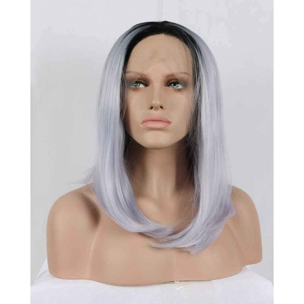 Yinuozhogntian Natural Purple Bob Wig for Women Shoulder Length Pastel Taro Ombre Dark Roots Heat Resistant Fiber Synthetic Lace Front Wigs for Women Female Summer Haircut Replacement Short Bobs 14"