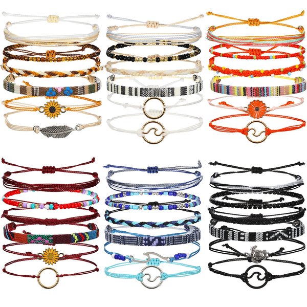 Yinkin 36 Pieces Boho Surfer Bracelet Ankle for Women Waterproof Unisex Ethnic Ankle for Women and Men Handmade Summer Beach Bracelet Jewelry String Rope Ankle Bracelets Gifts