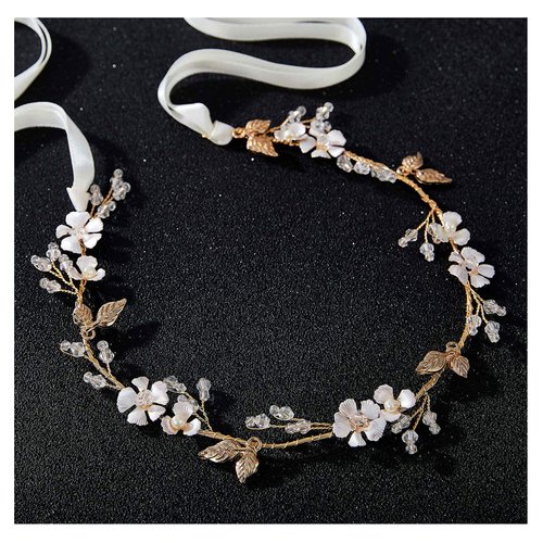 SWEETV Handmade Wedding Headband Flower-Leaf Bridal Headpieces for Wedding Hair Accessories Bride...