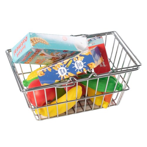 Fat Brain Toys Let's Shop! Stainless Steel Grocery Basket - Pretend Food Set Ages 3+