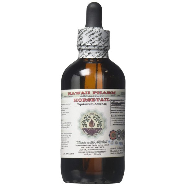 Horsetail Alcohol-Free Liquid Extract, Organic Horsetail (Equisetum arvense) Dried Herb Glycerite Hawaii Pharm Natural Herbal Supplement 4 oz