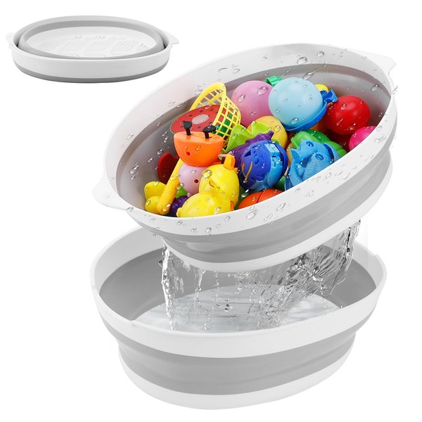 Foldable Bath Toy Storage Organizer, Collapsible Bathtub Toy Holder with Removable Base for Draining, Bathtub Shower Toy Holder Basket for Bathroom Shower Toy Organizer