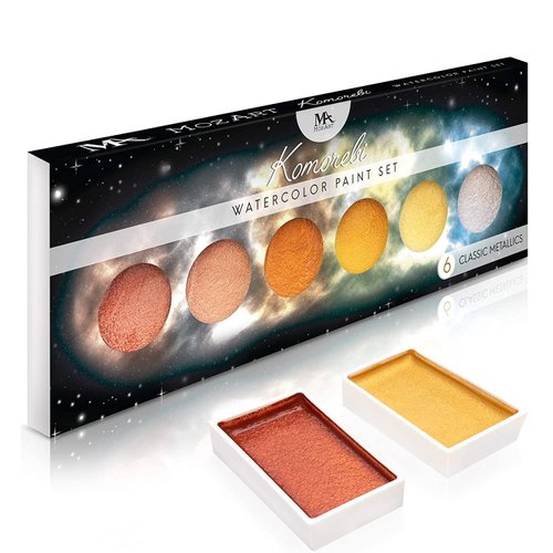 Komorebi Metallic Watercolor Paint Set – Set of 6 Shimmery Premium Colors – Portable and Lightweight – Perfect for Artists, Students, Kids & Hobbyists 6 pack